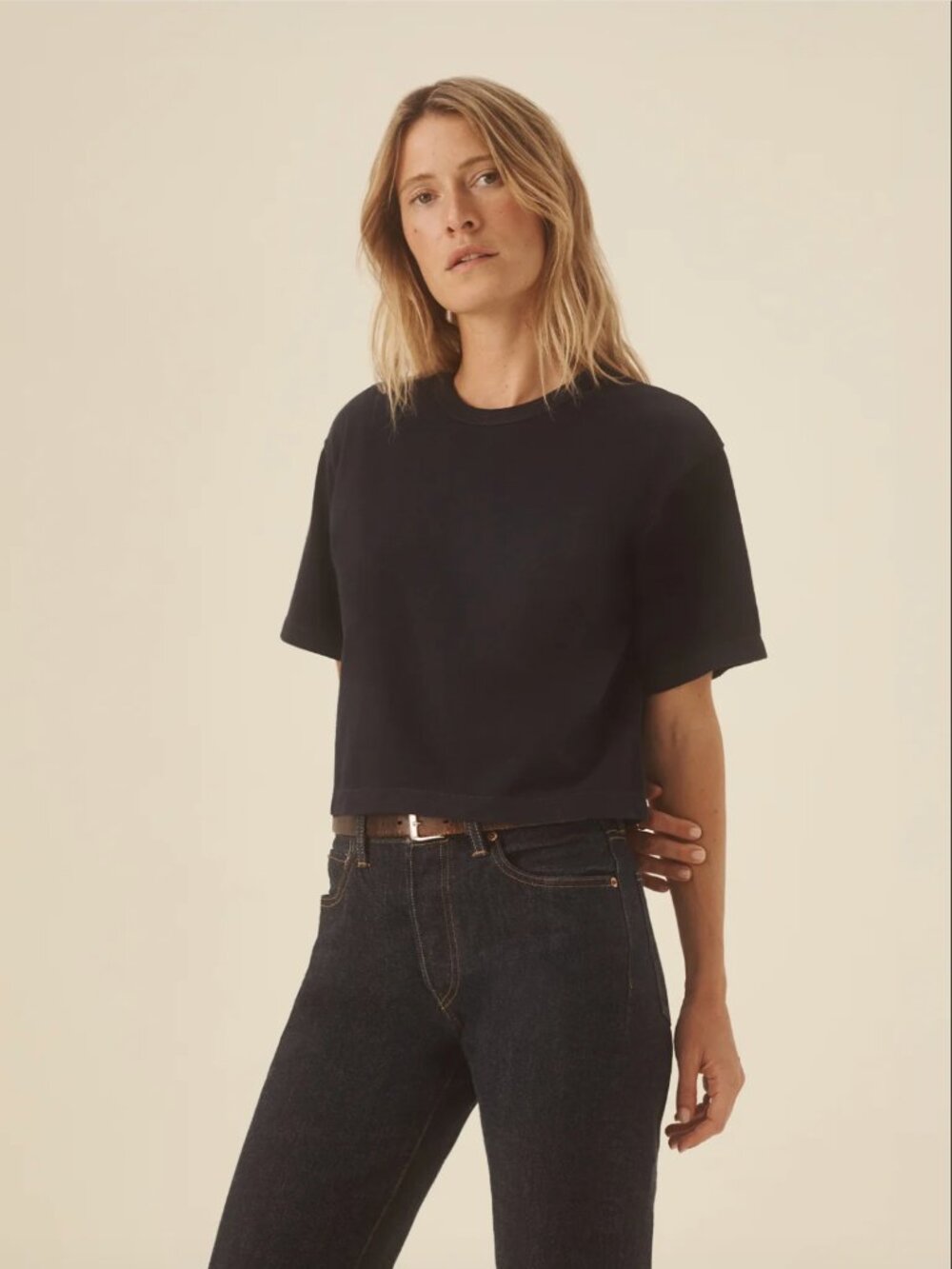 Field-Spec Boyfriend Crop Tee, Buck Mason, size small, in dress navy